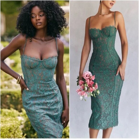 House of CB Dresses & Skirts - NWT House of CB Midi Maxi Dress Green Lace Joelle Underwire Bodycon size S